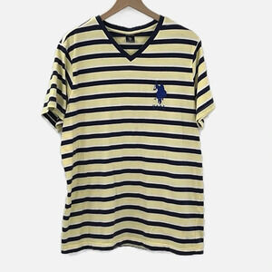US Polo Big Pony Cotton V Neck Short Sleeve Striped T Shirt - Size XL